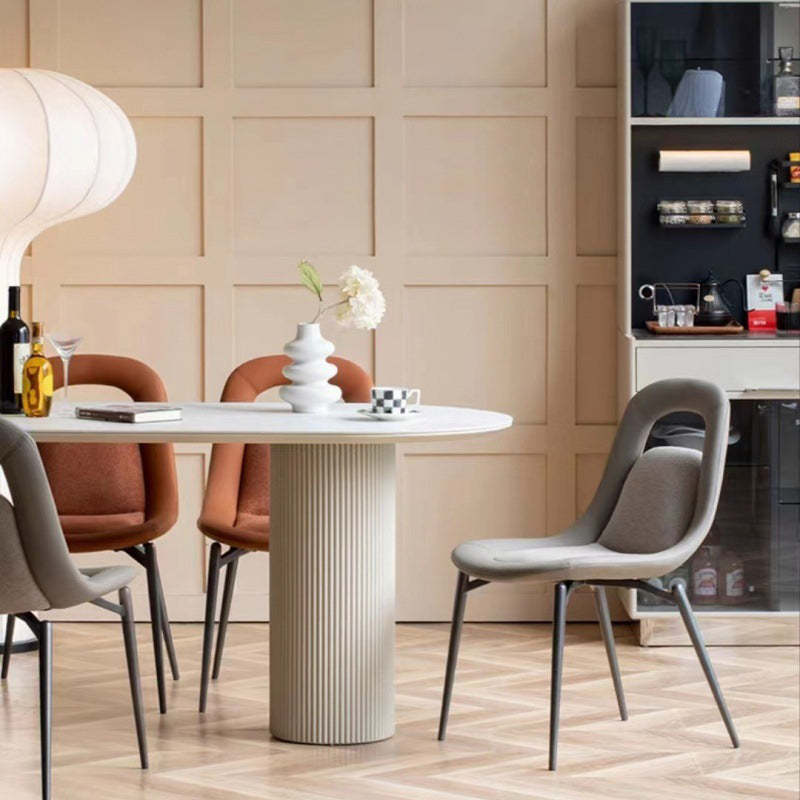 Scandinavian Curved Leather Tapered Leg Dining Chair