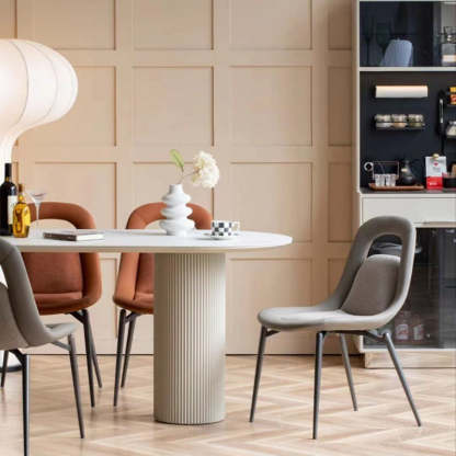 Scandinavian Curved Leather Tapered Leg Dining Chair