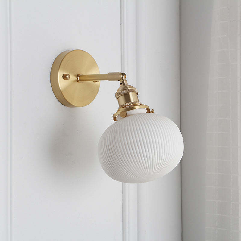 Japanese Retro Cylinder Oval Brass Lucite Wall Sconce