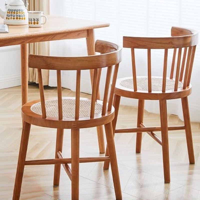Chinese Bent Rattan Wood Dining Chair — Walnut Color