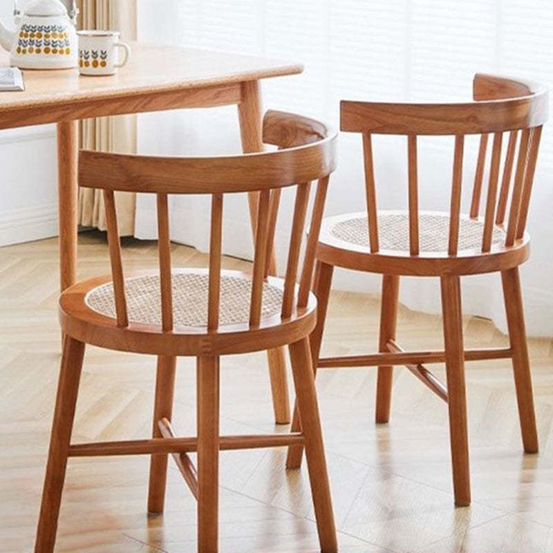 Chinese Bent Rattan Wood Dining Chair — Walnut Color