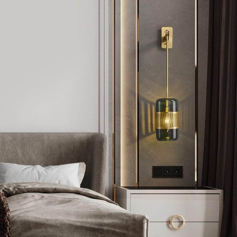 Vintage Brass Cylindrical Glass Wall Sconce