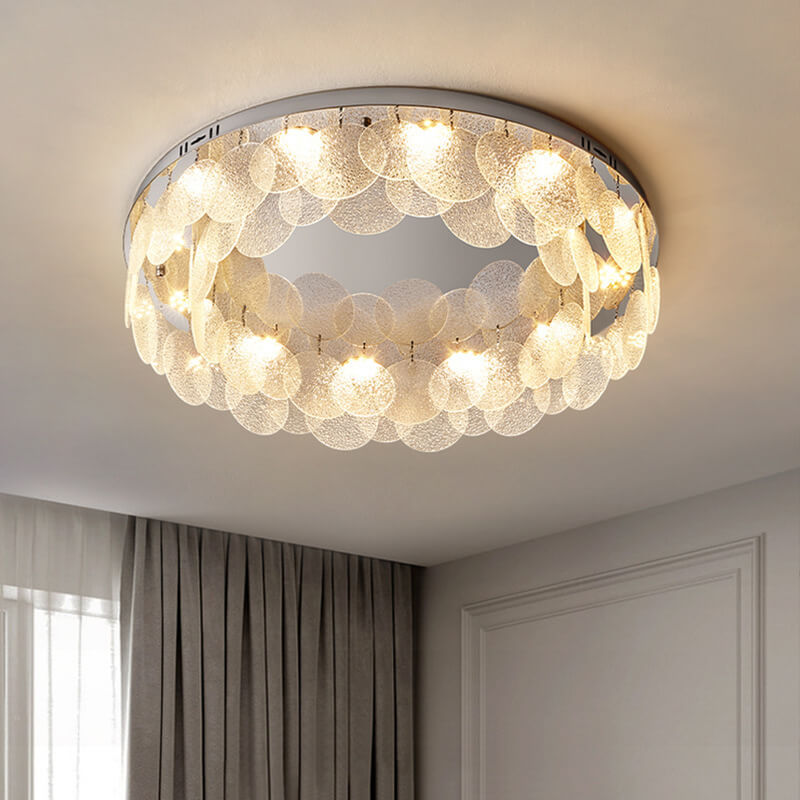 Stainless Steel Water Grain Glass Round 8-Light Flush Light