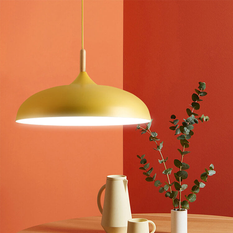 Lighom modern wooden dome natural pendant lighting in metal — 13.78" W x 47.24" L x 9.06" H / White / 220V-240V (UK/AU