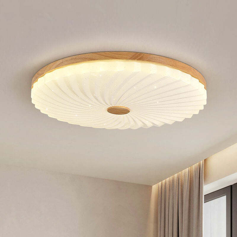 Modern Wood Pleated Star Round LED Flush Mount Light