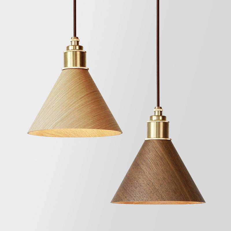 Nordic Minimalist Solid Wood Cone Copper Pendant Light