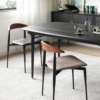 Nordic Cowl Curved Leather Wood Dining Chair