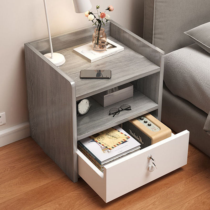 Minimalist Rectangular 1/2/3-Drawer Nightstand — A - 1 Drawer & Lock-free - Antique Ebony Color