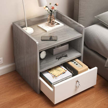Minimalist Rectangular 1/2/3-Drawer Nightstand — A - 1 Drawer & Lock-free - Antique Ebony Color