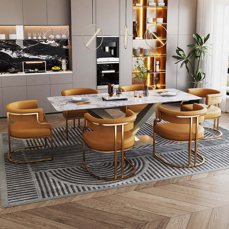 U-Shape Metal Leather Dining Armchair