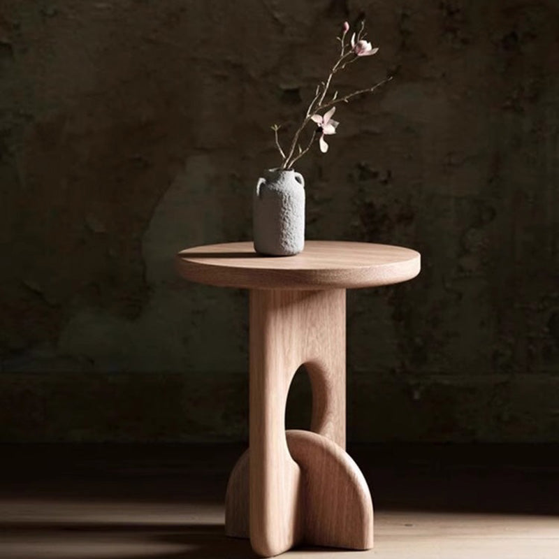 Japanese Round Wooden End Table — Pine Wood / Wood Color