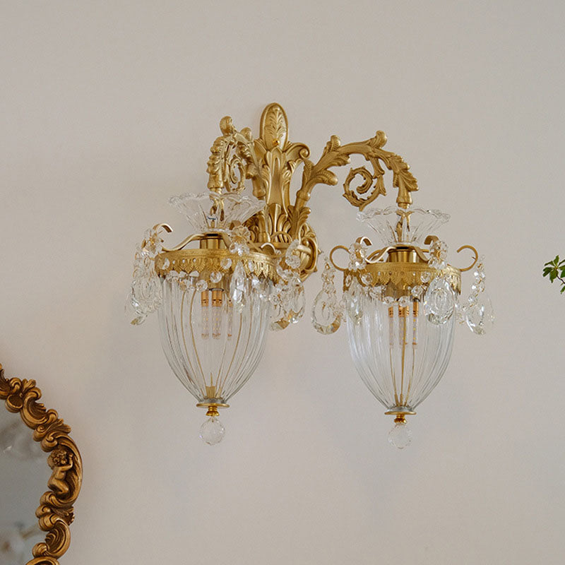 French Court Lantern Brass Crystal Sconce