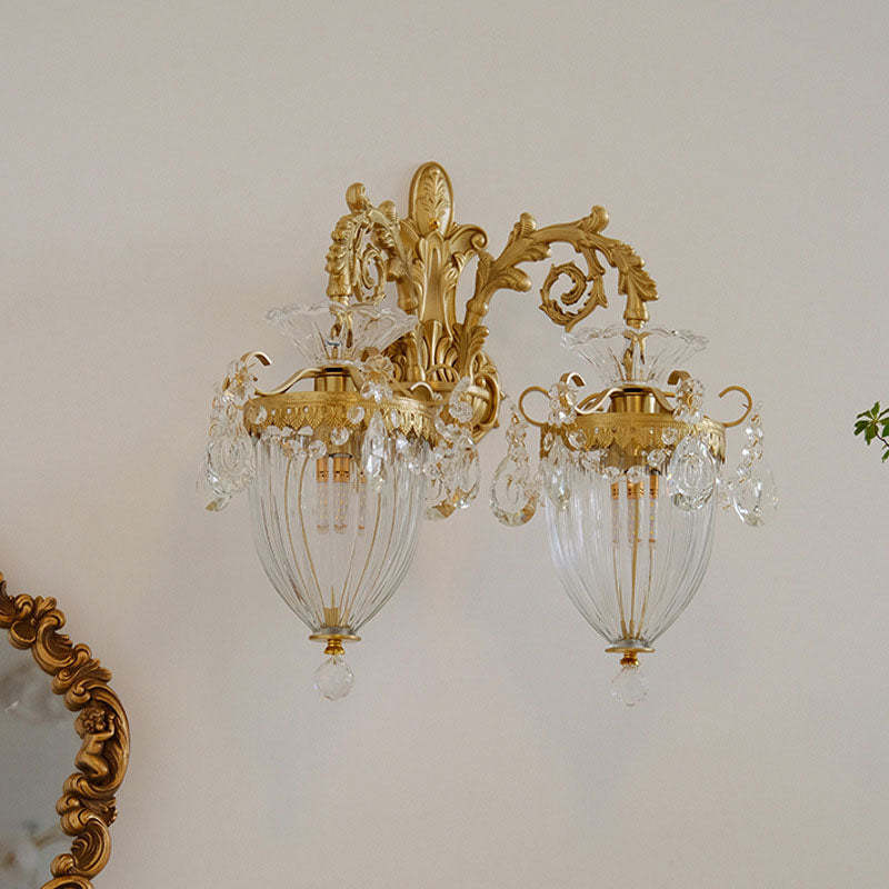 French Court Lantern Brass Crystal Sconce