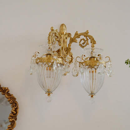 French Court Lantern Brass Crystal Sconce