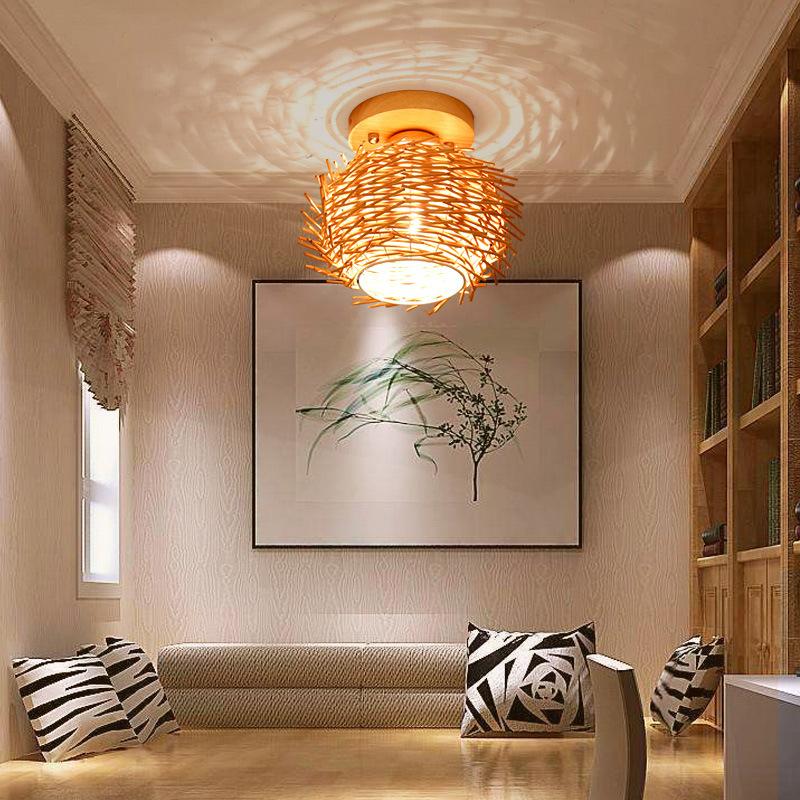 Minimalist Bamboo Weaving Flush Mount Light