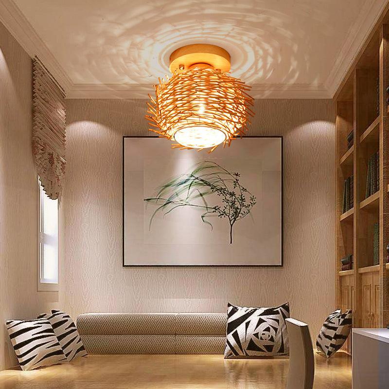 Minimalist Bamboo Weaving Flush Mount Light