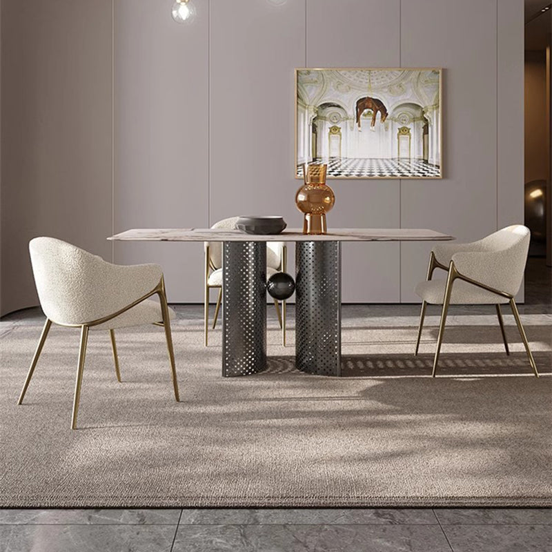 Modern Lambswool Curved Dining Chair With Armrest