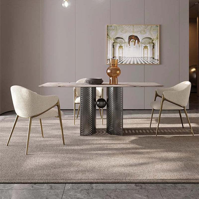 Modern Lambswool Curved Dining Chair With Armrest