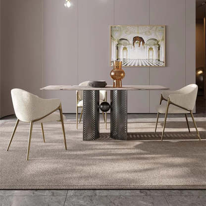 Modern Lambswool Curved Dining Chair With Armrest