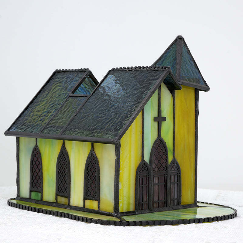Tiffany Glass House Chapel Night Table Lamp