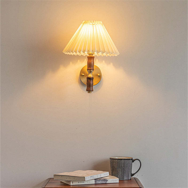 Japanese Vintage Walnut Pleated Umbrella Sconce
