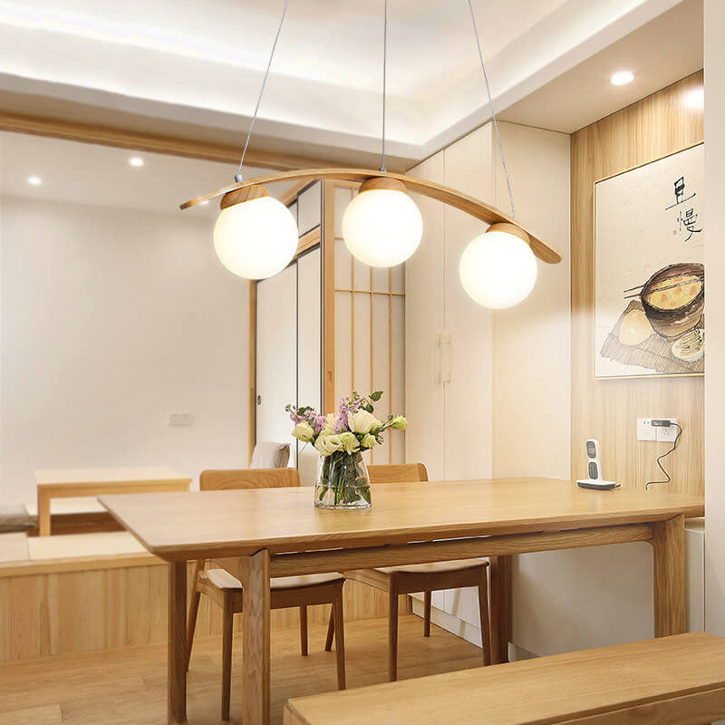 Japanese Harajuku Arc Wood Glass Ball Island Chandelier
