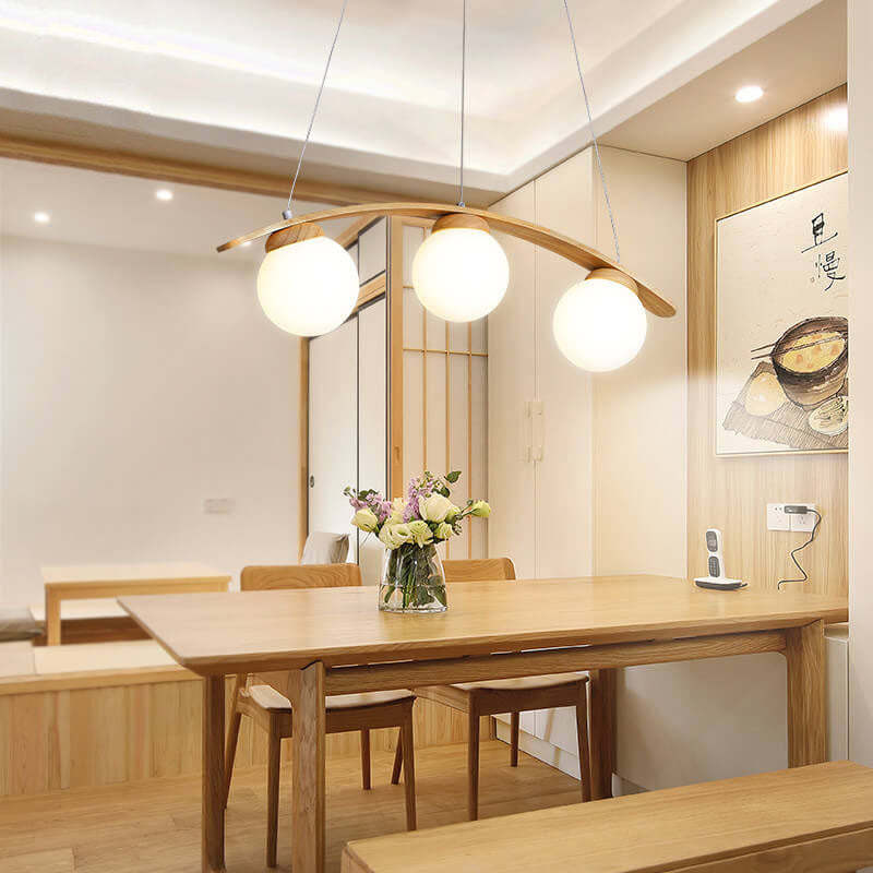 Japanese Harajuku Arc Wood Glass Ball Island Chandelier