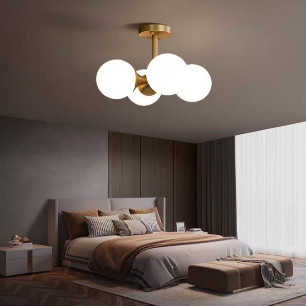 Mid-Century Gold Glass Globe Ball Chandelier
