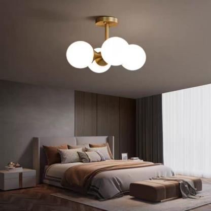 Mid-Century Gold Glass Globe Ball Chandelier