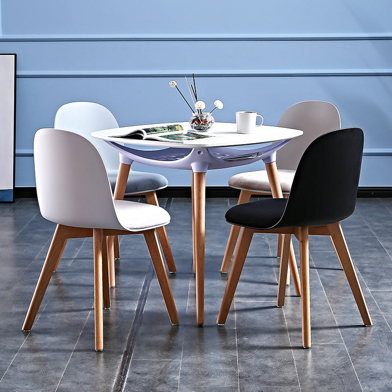 Rounded-Corner Glass Wood Dining Table