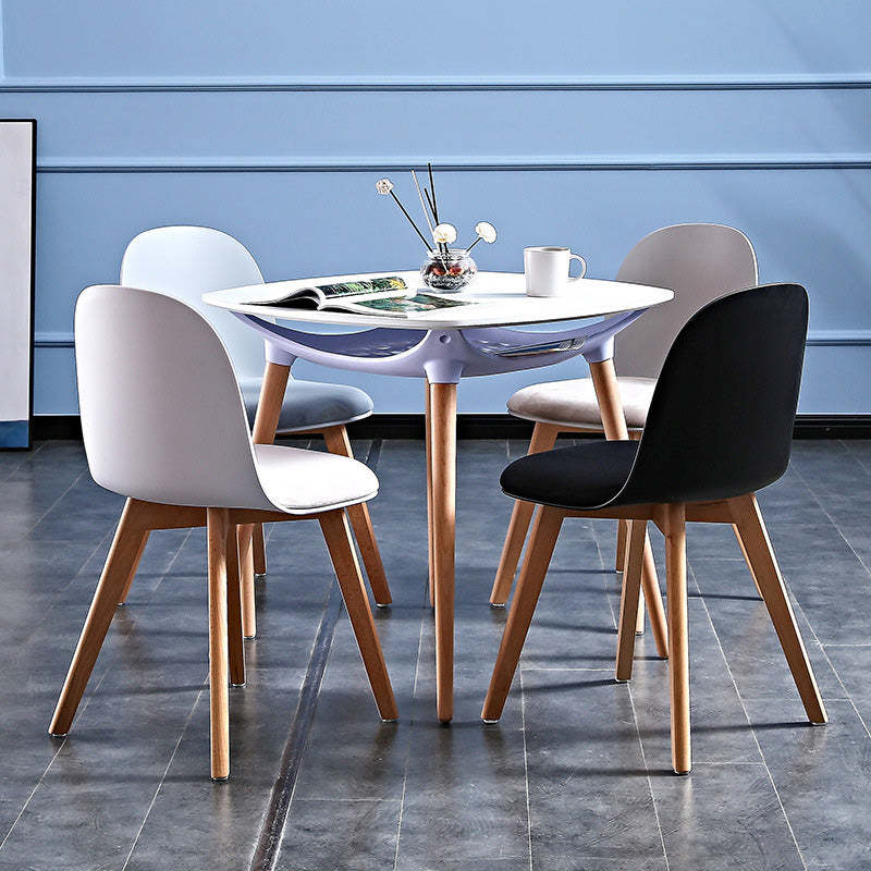 Rounded-Corner Glass Wood Dining Table