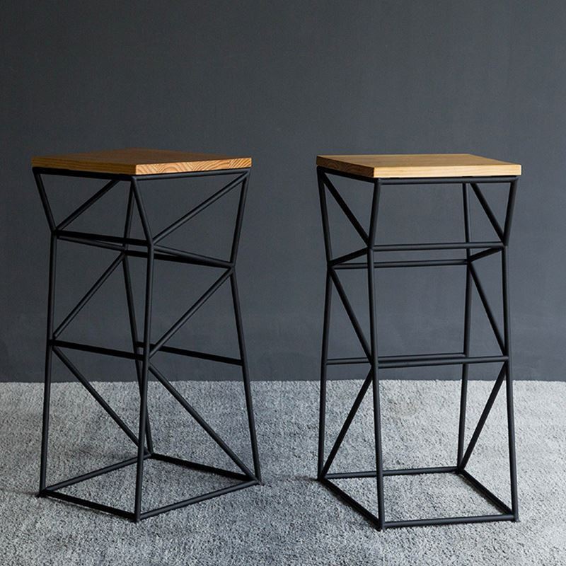 Industrial Iron Wood Geometric Bar Stool