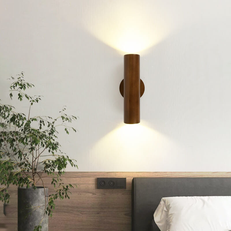Modern Warm Solid Wood Double Head LED Sconce