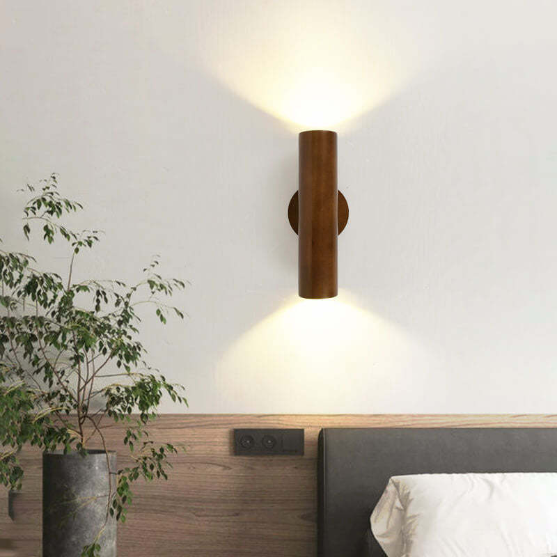 Modern Warm Solid Wood Double Head LED Sconce — Log Color / Warm Light (3000K) / 110V-120V For US/CA