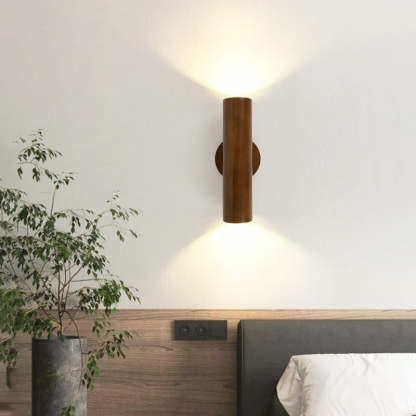 Modern Warm Solid Wood Double Head LED Sconce — Log Color / Warm Light (3000K) / 110V-120V For US/CA