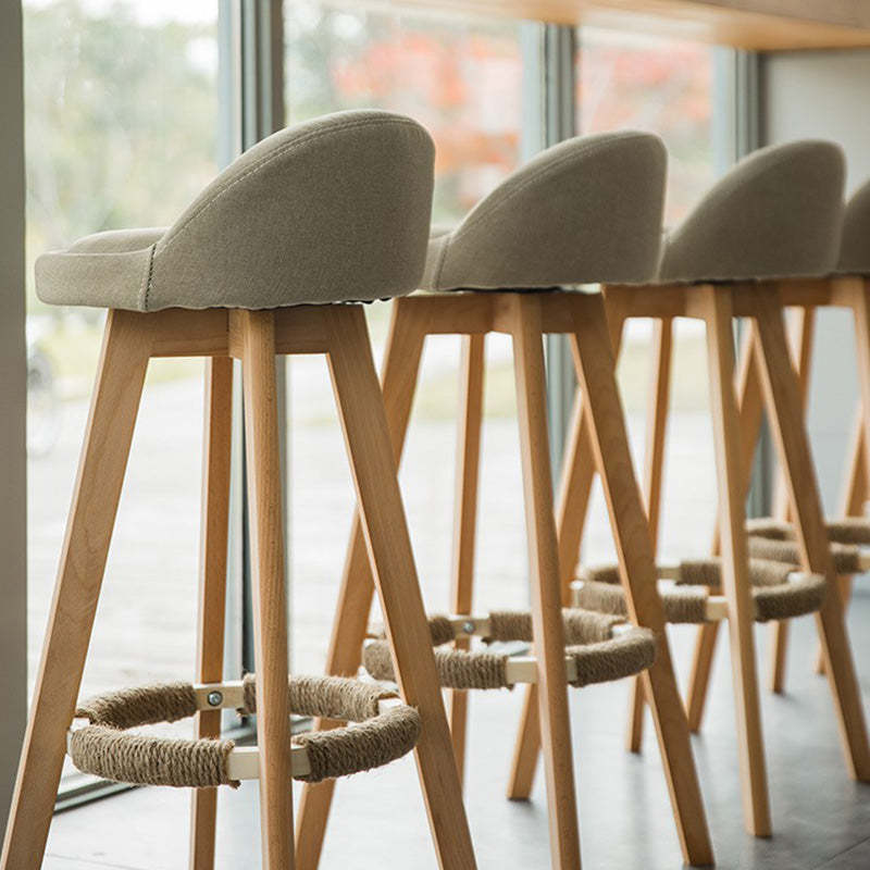 Vintage Round Fabric Wood Swivel Bar Stool