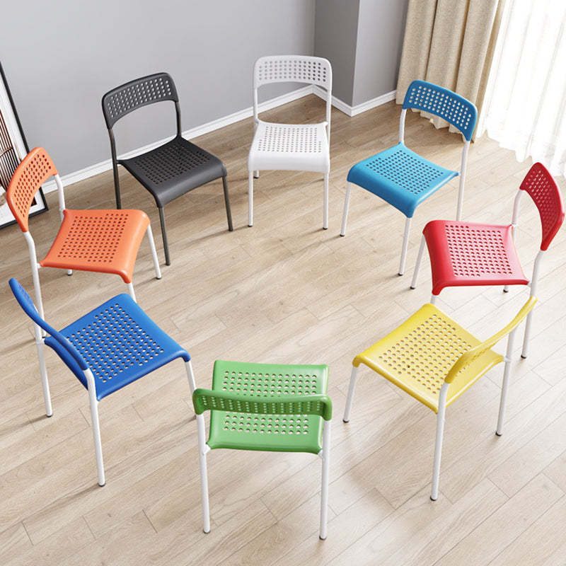 Minimalist Plastic Iron Perforated Dining Chair — Green