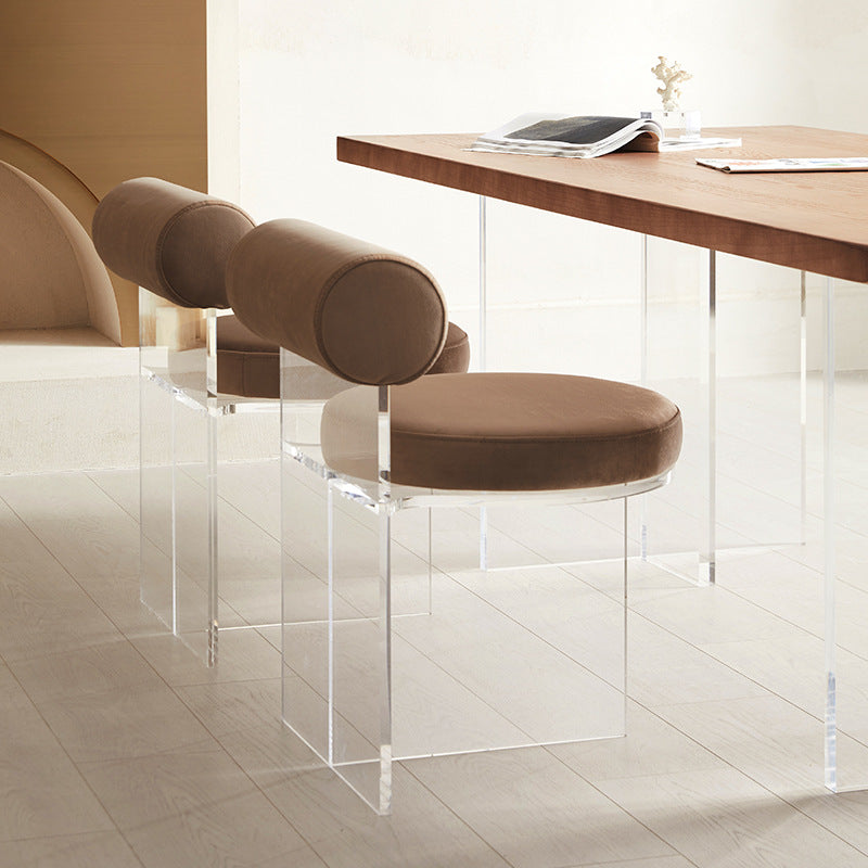 Nordic Round Velvet Acrylic Dining Chair — Khaki