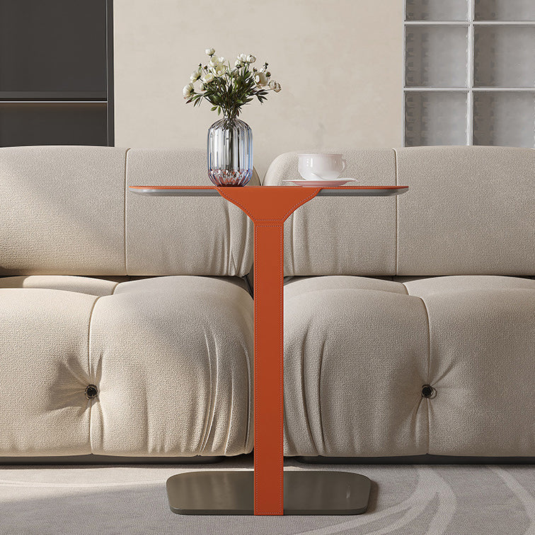 Scandinavian Saddle Leather C-Shaped End Table