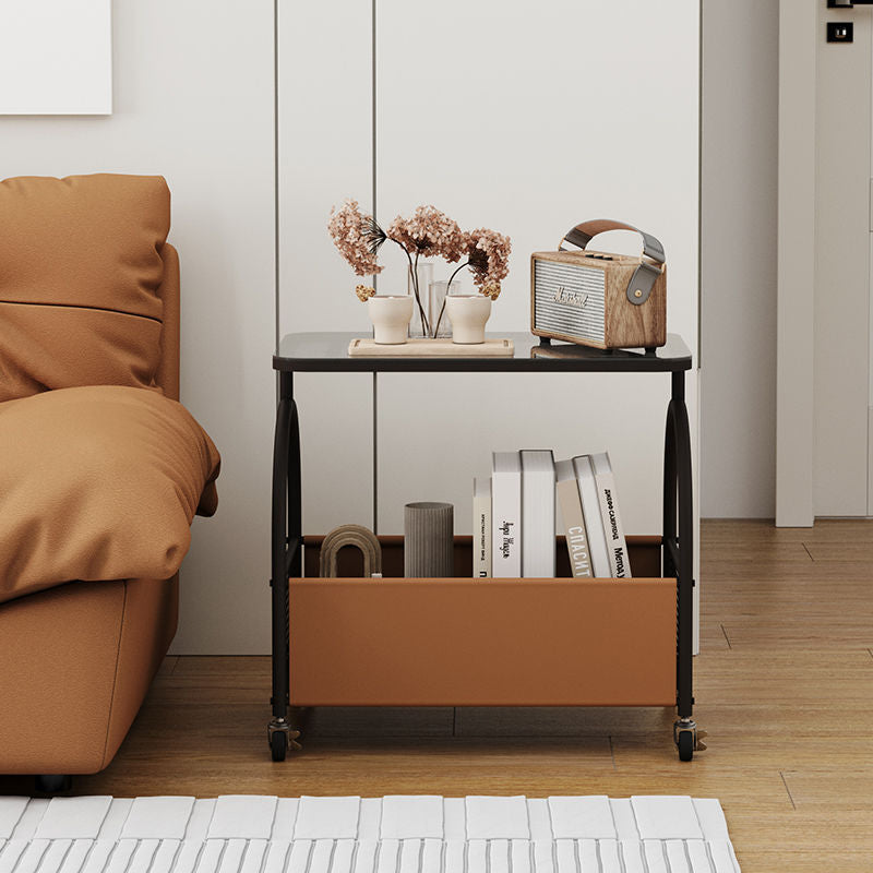 Contemporary Glass Iron Leather End Table