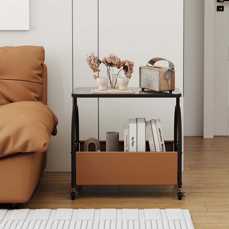 Contemporary Glass Iron Leather End Table