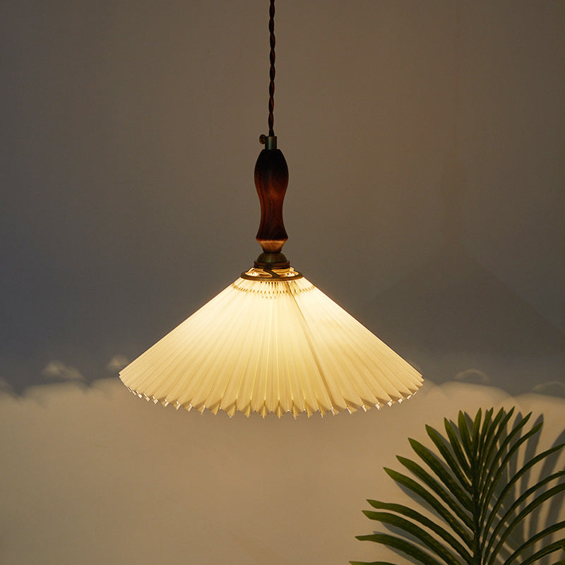 Vintage Pleated Fabric Conical Pendant Light