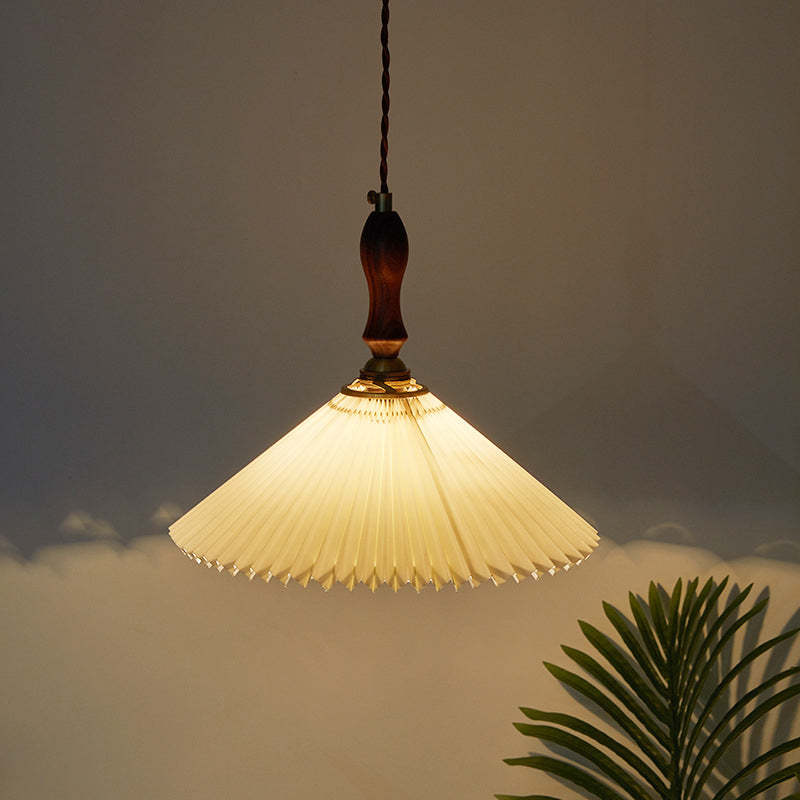 Vintage Pleated Fabric Conical Pendant Light