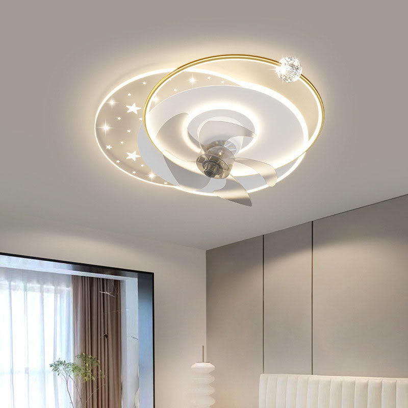 Contemporary Iron Acrylic Round LED Semi-Flush Fan Light — Round / Black / Infinitely Dimmable