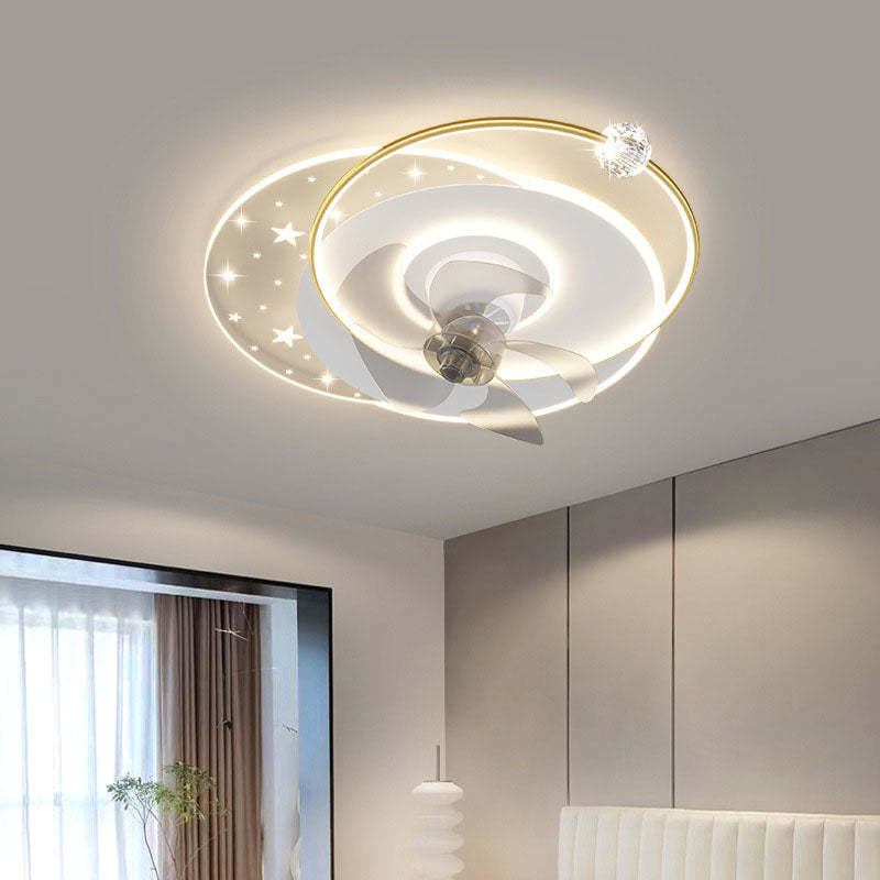 Contemporary Iron Acrylic Round LED Semi-Flush Fan Light — Round / Black / Infinitely Dimmable