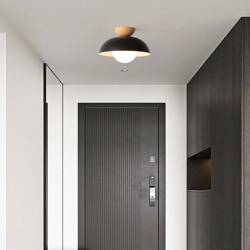 Nordic Round Dome Iron Glass Semi-Flush Ceiling Light