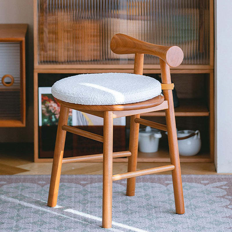 Modern Wood Lambswool Round Vanity Stool