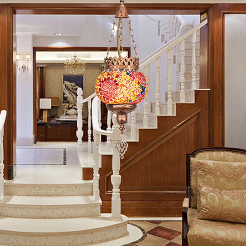Boho Iron Stained Glass Ball Pendant Light