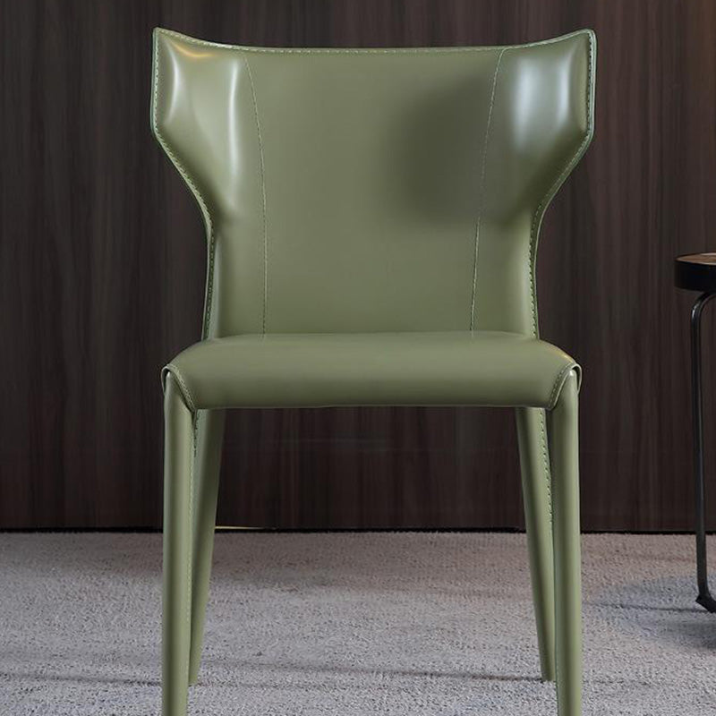 Minimalist Leather Steel Wing-Back Dining Chair — Light Gray