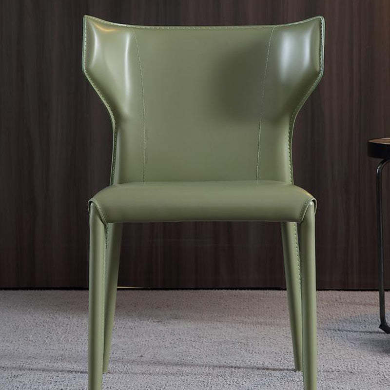 Minimalist Leather Steel Wing-Back Dining Chair — Light Gray